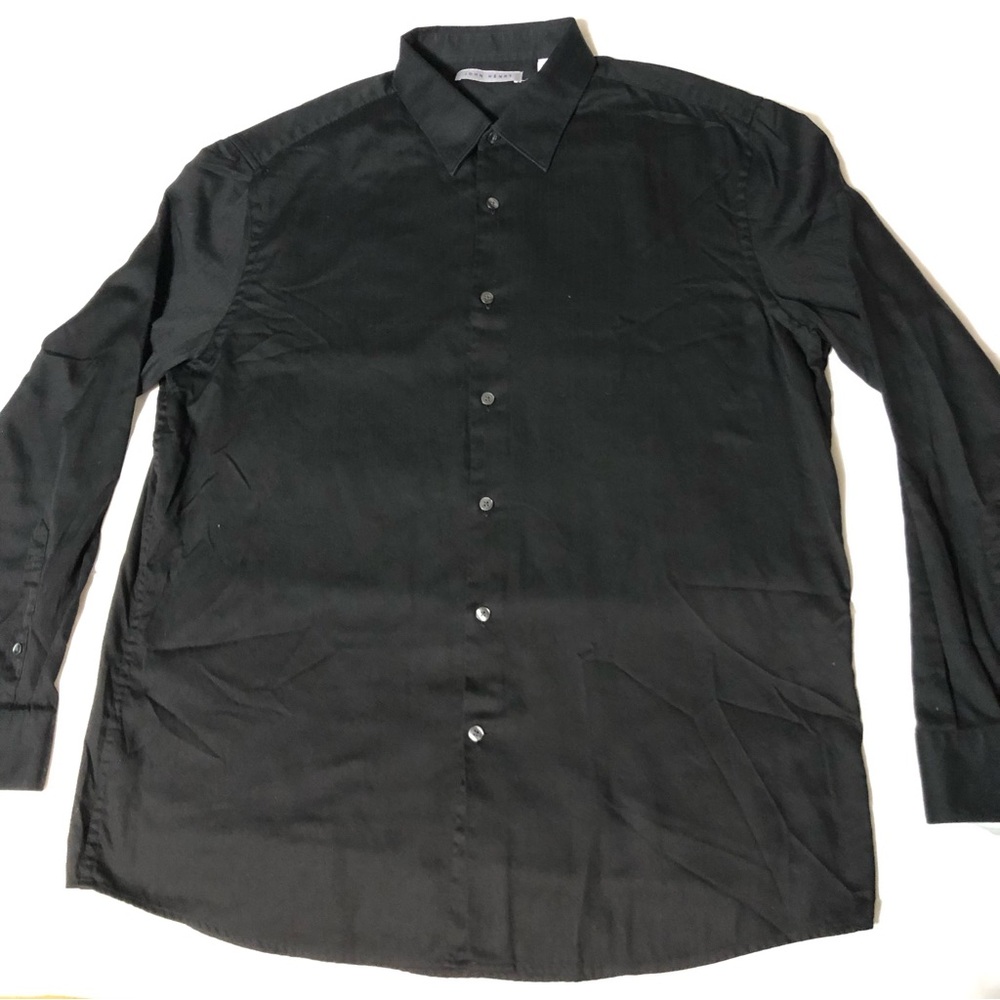 John Henry Men's XL Black Button-Up Dress Shirt Long sleeve Black tonal stripe